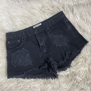 One Teaspoon Black Bandit Denim Distressed Shorts